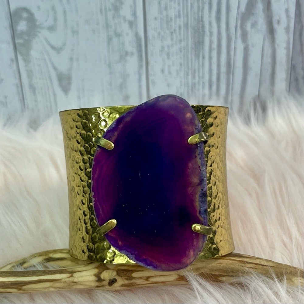 Purple Agate Brass Cuff